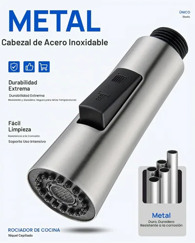 Vista 2 de J-HVA Repuesto de cabezal de grifo de cocina de metal, cabezal rociador desplegable con 15 adaptadores, 2 modos de repuesto de cabezal de rociador