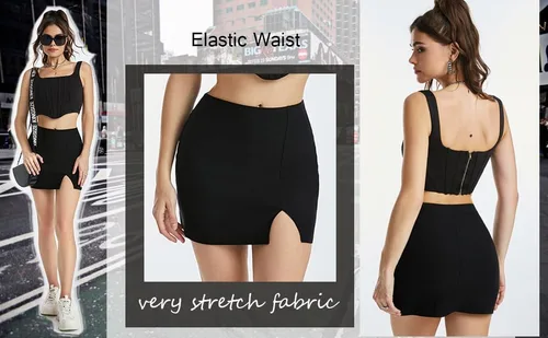 Vista 7 de EG CHRIS G Minifalda ajustada y ajustada con dobladillo dividido para mujer con pantalones cortos