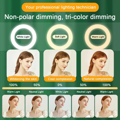 Vista 2 de Anillo de luz de 18 pulgadas con soporte de trípode, luz circular LED regulable de 58 W 5500 K para TikTok/Live Stream/Maquillaje/YouTube con bolsa