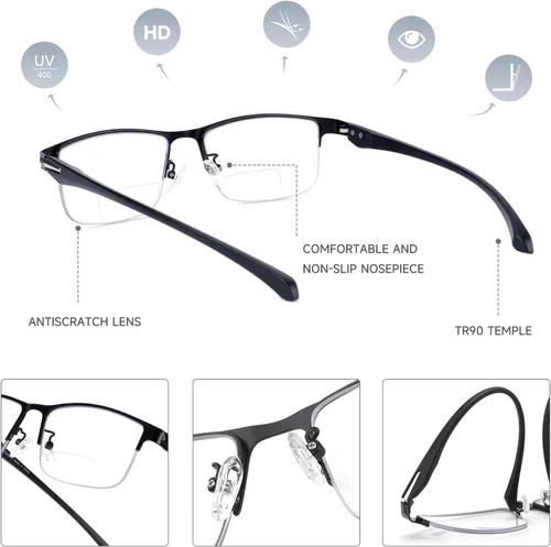 Vista 4 de SKYOAK Paquete de 2 lentes de sol de lectura prémium para hombres con protección UV400 al aire libre, TR90 lentes de lectura ligeros tintados