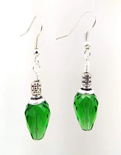 Vista 8 de Pendientes perforados de cristal con bombilla de árbol de Navidad verde con alambres de oreja de plata esterlina