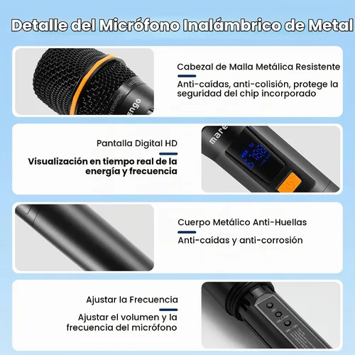 Vista 7 de Micrófonos inalámbricos, micrófono profesional UHF de metal dual para karaoke inalámbrico con receptor recargable (260 pies), conectar y usar