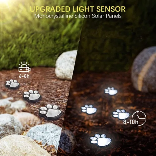 Vista 2 de Luces solares con estampado de patas de 16.8 pies, tira de luces solares para perros y gatos (juego de 8) para exteriores, impermeable, decoración