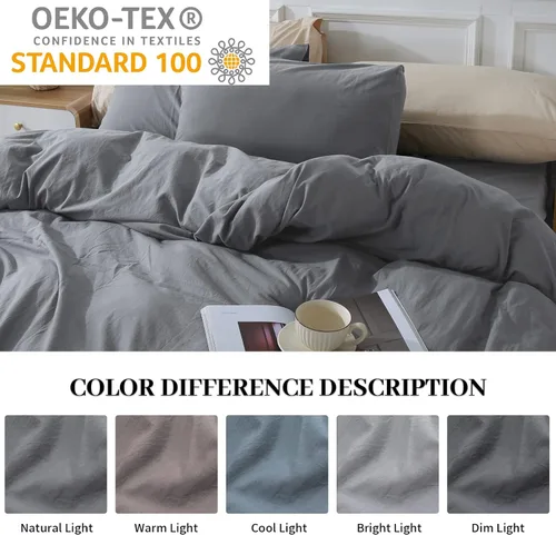 Vista 302 de NEXHOME PRO Funda de edredón Twin XL 100% algodón lavado, transpirable, duradera, texturizada, similar al lino, juego de ropa de cama para el hogar