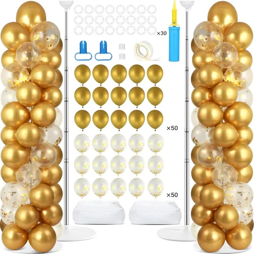 Vista 7 de ZOIIWA - Juego de 2 soportes para columnas de globos, torre de globos con Negro y dorado