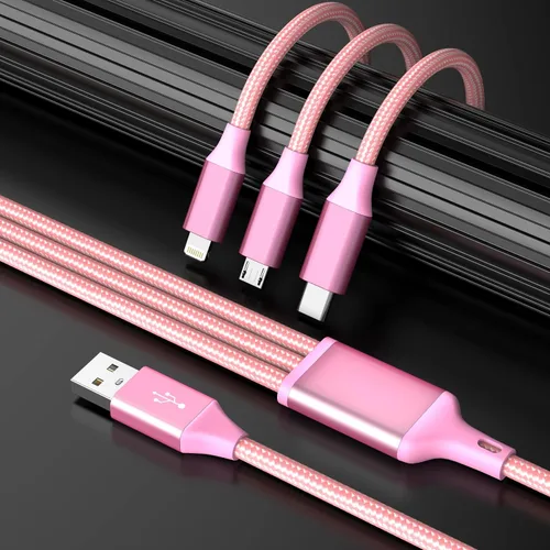 Vista 2 de Cable de carga múltiple, cable de carga 3 en 1 para múltiples dispositivos, cable USB universal con tipo C/IP/micro USB para iPhone