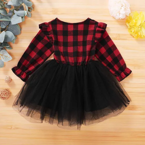 Vista 3 de Vestido de Navidad para niñas pequeñas, con volantes, diseño de búfalo, tutú, tul, vestido de princesa