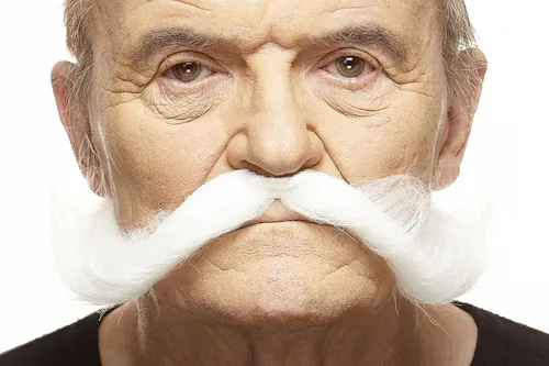 Vista 39 de Mustaches Self-Adhesive Fake Mustache, Synthetic Fur Costume Accessory Set Arqueólogo gris con blanco