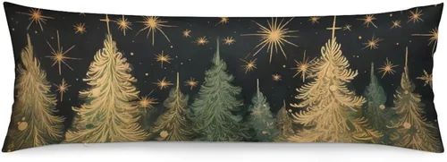 Vista 13 de Funda de almohada corporal con estampado de bosque natural, funda protectora larga con cremallera, pinos verdes con copos de nieve, funda