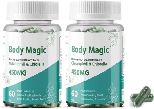 Vista 3 de Body Magic Cápsulas de clorofila – Elimina el olor corporal naturalmente – 60 cápsulas 450 mg (paquete de 1)