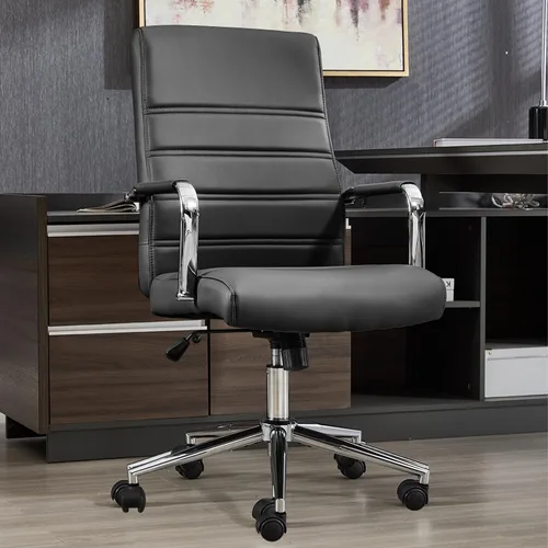 Vista 7 de Silla de escritorio de oficina de cuero, sillas de sala de conferencias con ruedas, sillas de oficina ejecutivas modernas de altura ajustable, silla