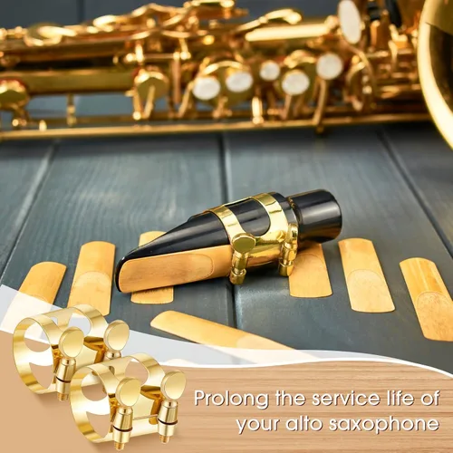 Vista 6 de Ligadura de saxofón alto, ligadura de saxofón alto, ligadura de boquilla de saxofón alto, con tornillos ajustables, cierre de ligadura de saxofón