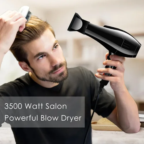 Vista 5 de Secador de pelo, 3500 vatios profesional de salón iónico con motor de CA, 3 ajustes de calor, 2 velocidades, botón de disparo frío, cerámica Negro