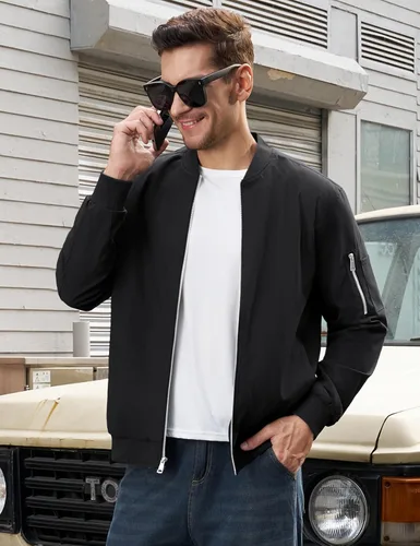 Vista 3 de TACVASEN Chaqueta bomber para hombre, con forro a cuadros, casual, cortavientos, elegante, ligera, para otoño, primavera, chaquetas resistentes al