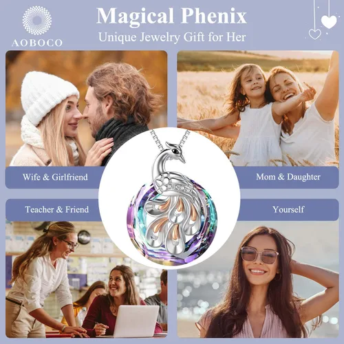 Vista 4 de AOBOCO Collar con colgante de Phoenix para mujer, plata de ley, regalo de joyería femenina con cristal de aniversario, regalo de cumpleaños, regalo