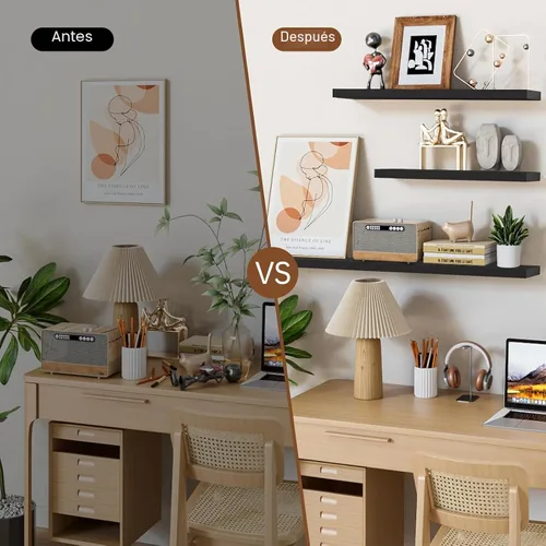 Vista 6 de BAYKA Estantes flotantes para pared, estantes de madera rústica montados en la pared para baño, dormitorio, sala de estar, cocina, estante colgante