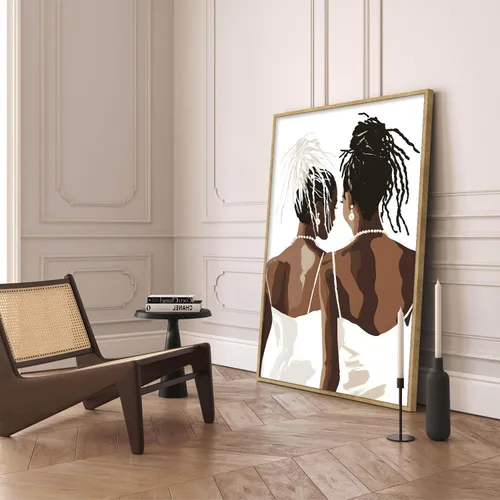 Vista 4 de JCSMHVLA Imágenes de mujeres negras para dormitorio, baño, pinturas minimalistas afroamericanas, arte de pared bohemio para pared de niña negra