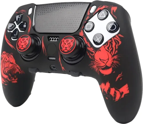 Vista 2 de RALAN Tiger - Fundas de silicona para controlador con 2 agarres para el pulgar, compatibles con PS5 Dualsense Edge Controller Play Station 5 Tigre