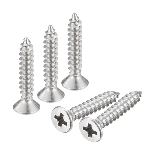 Vista 12 de uxcell Tornillos de chapa de cabeza plana #4x1, 50 tornillos de madera Phillips Drive Tornillos de acero inoxidable 304 Autoperforantes