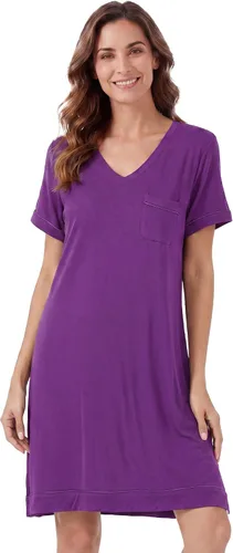 Vista 14 de WiWi - Camisón de viscosa de bambú para mujer, manga corta, con cuello en V, ropa de dormir, tallas grandes, S-4X, A-aqua
