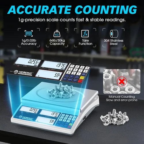 Vista 3 de Báscula de conteo industrial para piezas pequeñas, báscula digital de gramos de 66.1 lbs/66 libras con precisión de 0.04 oz, báscula electrónica