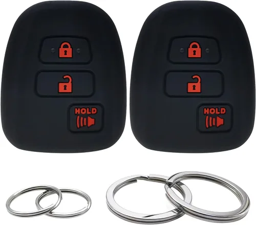 Vista 8 de Funda de silicona para llavero de 2 piezas, protector sin llave compatible con Toyota RAV4 Highlander Sequoia Tacoma Tundra 3 botones