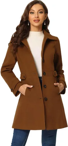 Vista 24 de Abrigo clásico de invierno con bolsillos de Allegra K para mujer; chaquetón de botonadura sencilla Verde militar