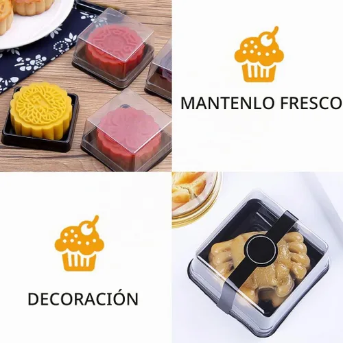 Vista 6 de 100 mini recipientes para pasteles con tapas, caja cuadrada de 2.75 pulgadas para pasteles de 1.77 onzas, soporte individual de plástico