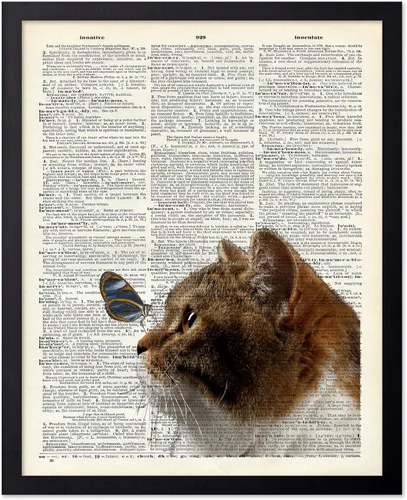 Vista 81 de Poster Master Póster artístico de diccionario, diseño de mariposa sobre gato, arte de gato y mariposa, regalo para veterinarios, amantes