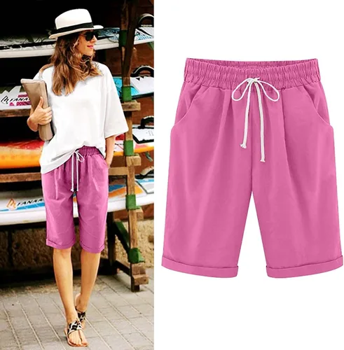 Vista 8 de Pantalones cortos sólidos con control de barriga, casuales, con cordón, cómodos, para mujer, pantalones cortos ligeros de verano para correr 2023