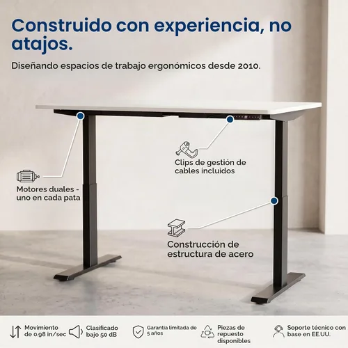 Vista 5 de Uncaged Ergonomics Marco de escritorio eléctrico de doble motor de 2 etapas negro 2 etapas altura: 27.2-46.7