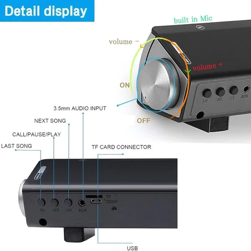 Vista 3 de 2 mini barras de sonido Bluetooth de 5 W, audio de cine en casa con cable e inalámbrico para teléfono celular/tableta/proyector y soporte de TV
