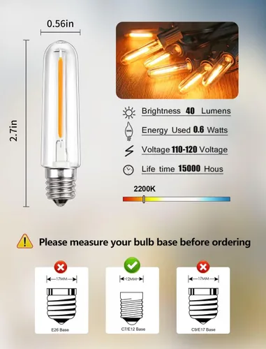 Vista 2 de KGC Paquete de 12 bombillas LED T13 de repuesto para luces S14 para exteriores, luces nocturnas de 0.6 W, equivalente a bombilla incandescente de 11