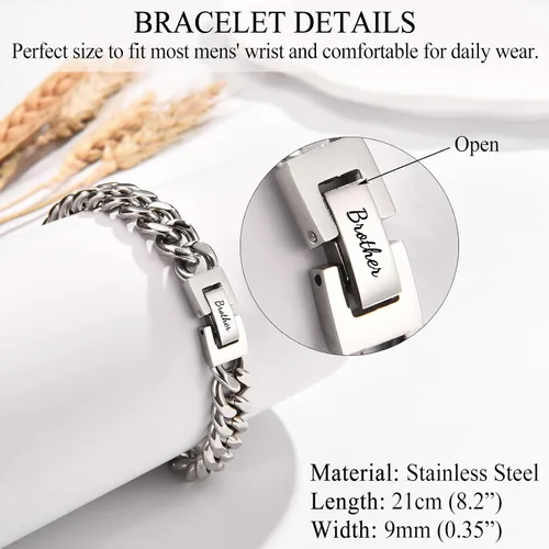 Vista 4 de Regalos para papá, hijo, nieto, tío sobrino, hermano, marido, novio, regalos para hombres y niños, pulsera de eslabones de cadena cubana, regalos