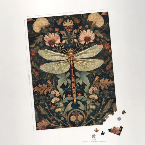 Vista 2 de Rompecabezas de libélula floral vintage de 1000 piezas para adultos, rompecabezas decorativo de regalo para amantes de los boho, 1000 rompecabezas