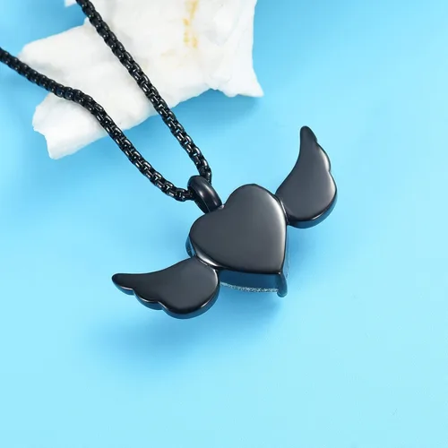 Vista 5 de Oinsi Collar de medallón de cremación con alas de cristal de corazón azul para cenizas, joyería para mujer