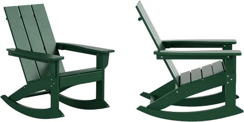 Vista 25 de HDPE Laguna Silla mecedora Adirondack de polietileno para exteriores (juego de 2), color negro