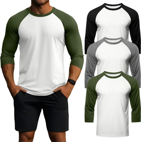 Vista 10 de Huukeay - Paquete de 3 camisas para hombre de 3/4 de manga, cuello redondo, camisetas de béisbol, camisetas atléticas que absorben la humedad