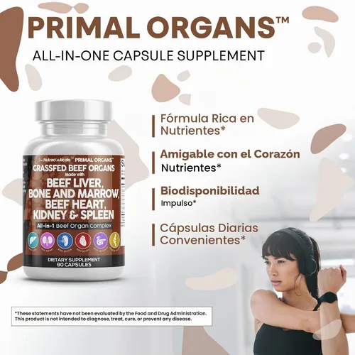 Vista 6 de Cápsulas de hígado de res alimentada con pasto de Clean Nutraceuticals - Suplemento de calidad premium empaquetado con corazón de res, bazo