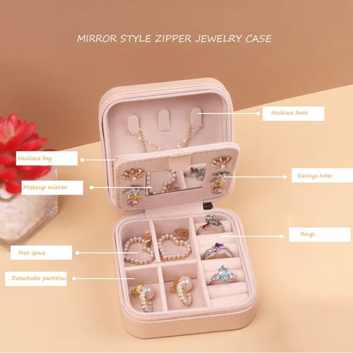 Vista 5 de CRUOXBB Jewelry Box for Women Girls,Mini Portable Jewelry Case For travel,Personalized Small Jewelry CaseJewelry Organizer Box with Mirror (Pink-K)