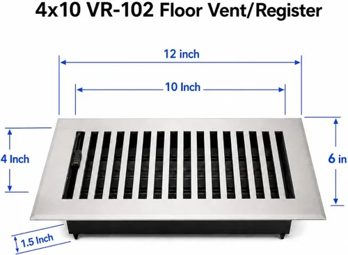 Vista 2 de Prima Decorative Hardware Registro de Piso 4"x10" VR-102 Aluminio Fundido Satén