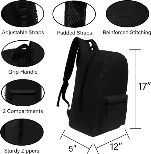 Vista 2 de Mochilas escolares de 17 pulgadas para niños, mochilas a granel para estudiantes de primaria, media y secundaria en varios colores, Negro