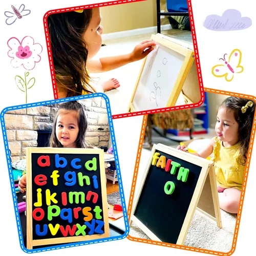Vista 7 de INNOCHEER Letras y números magnéticos para niños pequeños, pizarra magnética para niños, imanes del alfabeto ABC, pizarra educativa de borrado