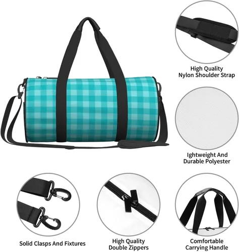 Vista 4 de Large Duffle Bag for Travel - Retro Green Plaid Print Gym Bag for Women Men, Travel Foldable Bags for Women Men with Zippered Multiple Pockets