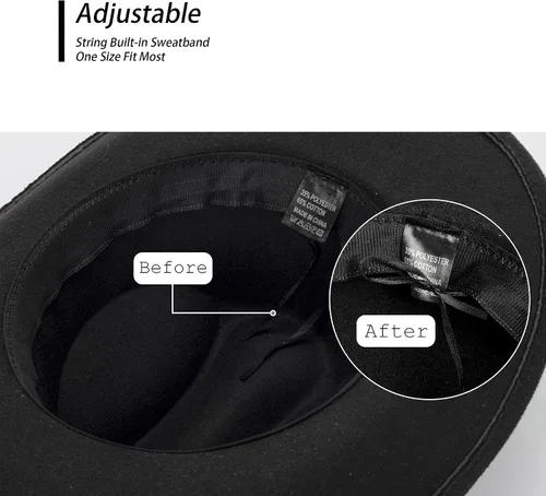 Vista 5 de Sombrero de vaquero occidental para hombres y mujeres, sombrero clásico de Fedora con cinturón de hebilla
