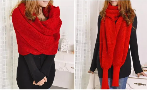 Vista 5 de Bufanda de otoño e invierno para mujer, con manga, de color sólido, de punto, con manga
