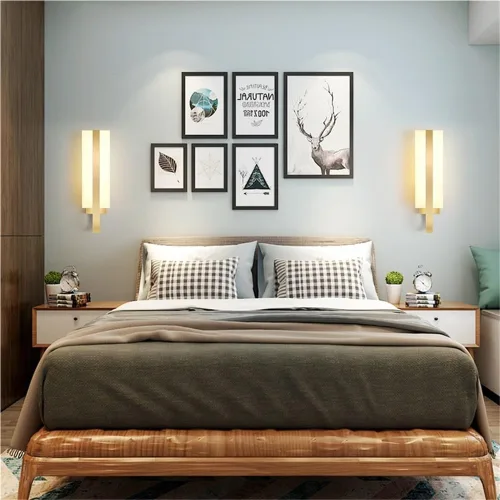 Vista 5 de Nordic - Luces de pared retro de metal con acabado de latón, 10 W, lámparas de tocador para interiores con pantalla acrílica, luces montadas
