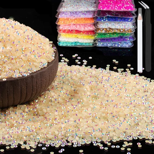 Vista 13 de 15000 diamantes de imitación de resina de 0.079 pulgadas a granel, diamantes de imitación de gelatina redondos negros con parte trasera plana, gemas
