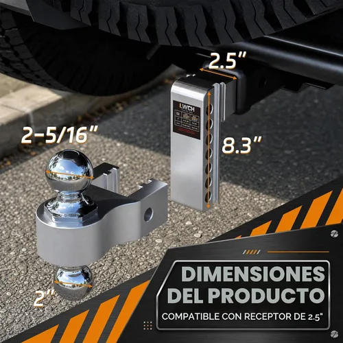 Vista 2 de Enganche de remolque ajustable para receptor de 2.5", 6 pulgadas