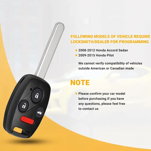 Vista 6 de Control remoto de entrada sin llave compatible con Honda Accord Pilot 2008-2012 llave de coche de repuesto con ID FCC: KR55WK49308 (paquete de 2)